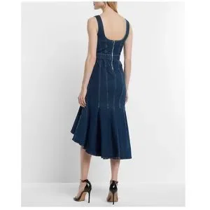 Express Dresses Denim Sweetheart Neckline Seamed Fit And Flare